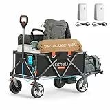 Litheli Elektrokarre Bollerwagen Faltbar, Handwagen Klappbar mit Bremsen 200L 60KG Belastbar, Faltbollerwagen geeignet für Camping, Garten, Strand, Einkauf (Schwarz, 2 Akkus)