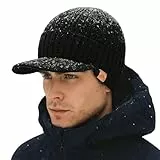 TOP-EX Dryknit Beanie Merino Mütze Herren Damen – wasserdichte Wintermütze mit Schirm, Fleecefutter, Winddicht & warm, perfekt für Outdoor, Arbeit, Skifahren, Pendeln – Schwarz XL/XXL