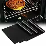 KitchenRaku Universal teflon ofen herdmatte, Antihaft- Backofeneinlagen für den Boden des Backofens, Wohnaccessoires & Küchenzubehör (Schwarz 3er, 32x50cm)