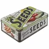 Nostalgic-Art Retro Vorratsdose Flach, 2,5 l, Garden Seeds – Geschenk-Idee für Garten-Freunde, Blech-Dose mit Deckel, Vintage Design