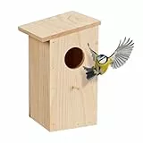 Relaxdays Nistkasten für Kohlmeise & Gartenrotschwanz, aufklappbar, naturbelassenes Holz, Vogelhaus zum Aufhängen, Natur