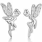 WOVEE Mädchen Ohrringe 10mm Klein Elfen Feen Figuren Fairy Engel mit Flügeln Asymmetrische Ohrstecker 925 Silber AAA Zirkonia Geschenke für Mädchen