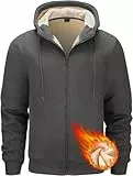 Tansozer Herren Gefütterte Winter Hoodies Sweatjacke Warme Jacken Kapuzenpullover mit Taschen (Dunkelgrau, L)
