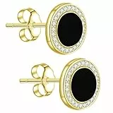 Micory Schwarzer Onyx Ohrringe für Damen 925 Sterling Silber Hypoallergene Natürlicher Edelstein Ohrstecker mit 5A Zirkonia- ideal als Geschenk für Mama, Freundin oder einfach für sich selbst