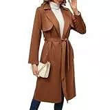 OBEEII Damen Trenchcoat Lange Mantel Mode Herbst Winter Faux Wildleder Jacke Cardigan Windbreaker Mantel Trenchcoat mit Taschen Camel 2XL