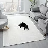 VIMODA Teppich Wohnzimmer Teppich Schlafzimmer, Flur, küche Kurzflor Boho Design Unifarbe Hoch-Tief-Effekt Modern 3D Weich, Farbe:Creme, Maße:120x170 cm