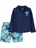Simple Joys by Carter's Baby Jungen Swimsuit Trunk and Rashguard Rash-Guard-Set, Marineblau Weiß Tropisch, 6-9 Monate