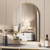 Clevich Wandspiegel 66x96cm, Badspiegel mit Aluminiumrahmen, Bogen Halbkreisförmig Schminkspiegel, Gehärtetes Glas, für Badezimmer Flur Wohnzimmer, Schlafzimmer, Gold