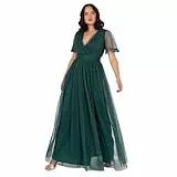 Anaya with Love Damen Ladies Maxi for Women V Neckline Short Sleeve Frilly Long Empire Waist Wedding Guest Bridesmaid Maid of Honour Dress, Emerald Green, 54 EU
