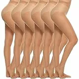 MANZI 6 Paar Feinstrumpfhose Damen Transparent Strumfphosen 20 Denier Ohne Muster Seidig Glänzende Natürliche Nackte,L