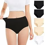 Falechay Unterhosen Damen Bauch Weg Unterwäsche Frauen Baumwolle Pantys 5er Pack,Schwarz-Hautfarbe-Weiß,L