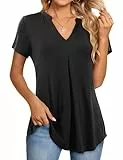 Beluring Damen Oberteile Elegant Kurzarm Shirts Sexy V-Ausschnitt T-Shirt Lose Top Schwarz XL