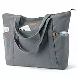 Lekespring Cord Tasche Damen, Groß Tote Bag Strandtasche mit Reißverschluss, Shopper Tasche Damen Laptoptasche mit 15.6 Zoll Laptopfach, Elegant Handtasche Umhängetasche für Arbeit Schule Gym-Grau