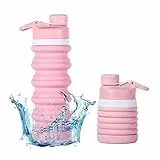 NAVTUE Faltbare Trinkflasche, 550 ml Faltbar Wasserflasche für Reisen, Fitnessstudio, Wandern, Büro, Camping (Rosa)