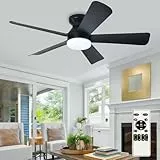 Depuley Moderner Deckenventilator mit Licht: 42-Zoll Schwarz Kleine Ventilatoren für Schlafzimmer - Dimmbare Deckenventilatoren mit Fernbedienung 5 umkehrbare schwarze Flügel 6 Geschwindigkeiten Timer