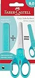 FABER-CASTELL 181554 - Schulschere Türkis, mit Klingenschutz und Softgriffzone, Schere für Kinder