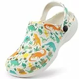 Harvest Land Unisex Kinder Clogs Rutschfeste Gartenschuhe Jungen Mädchen Komfort Pantoletten Sandalen Dinosaurier Weiß EU27