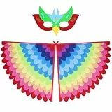 URAQT Vogelflügel Kostüm Kinder, Irisierend Flügel Umhang mit Filzaugen Maske Set, Buntes Vogeleule Verkleiden für Jungen Mädchen, Vogelkostümkinder Halloween Karneval Cosplay Party