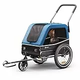 Klarfit Goldie S Fahrradanhänger Hunde, Hundefahrradanhänger, 360°-Vorderrad, Wasserabweisend, Doppelte Sicherheitsbefestigung, Reflektoren & Regenhaube, Max Belastung 45kg, Blau