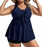 Hanna Nikole Badeanzüge für Damen Tankini Oberteil mit Badeshorts Push up Sport Tankini Badeanzug 52 Große Größen