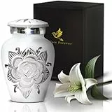 Weiße Rosenurne – Kleine Urne für Asche – Weiße Miniurne mit Premium-Box und Tasche – Weiße Andenkenurne