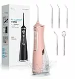 OasiSmile Munddusche Kabellos Elektrisch, Munddusche Testsieger 2025, 4 Modi und 5 360° Jet-Tipps, 300ML Oral Irrigator zur Täglichen Tiefenreinigung, IPX7 Wasserdicht für Reise & Zuhause, Roségold