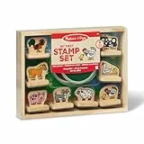 Melissa & Doug - Holz-Stempelset Bauernhoftiere, 8 Holzstempel, 2 Stempelkissen, Aufbewahrungsbox, Für Kinder ab 3 Jahren