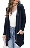 Yommay Strickjacken für Damen Elegante Langarm Damen Lässig Licht Cardigan High Low Saum mit Taschen,Marineblau,X-Large