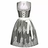 Funspread Dirndl Damen Midi Grün - Trachtenkleid Trachtenmode für Oktoberfest Dirndlkleid mit Spitzenschürze 42