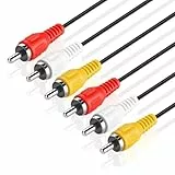 TNP 3 RCA Kabel - 3 RCA AV Cinch Composite Video + 2 Cinch Stereo Audio M/M Stecker zu Stecker, doppelt ummantelter Cinch-Stecker, Jack-Kabel 6'