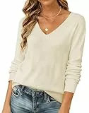 Cindeyar Pullover Damen Langarm V Ausschnitt Strickpullover Winter Casual Elegant Pulli Warm Oberteile (Beige, XL)