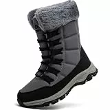 VTASQ Damen Winterstiefel Wasserdicht Warme Gefüttert Winterschuhe Outdoor Stiefel rutschfeste Flache Warme Wanderschuhe Rutschfest Schneestiefel Grau 41EU