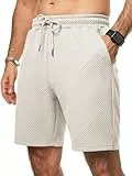 JMIERR Herren Textur Kurze Hosen mit 3 Taschen 2025 Sommer Casual Loose Shorts Elastische Taille Beige XL