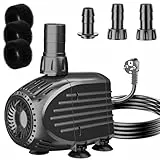 Biling Springbrunnenpumpe 3200 L/H Teichpumpe Schutz vor überhitzung Funktion, Ultra Leise Wasserpumpe Tauchpumpe Mit 3m Kabel für Brunnen, Hydroponik-Systeme Submersible Tauchpumpe, Schwarz