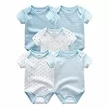 Kiddiezoom Baby-Body, Hose, Kleinkinder-Einteiler, Bekleidungs-Sets für Jungen und Mädchen aus Baumwolle, Mützen, Kratzfäustlinge Gr. 80, 5er-Pack Himmelblaue Bodys