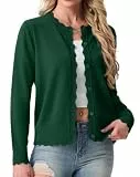 GRECERELLE Strickjacke Damen Kurz mit Rundhals und Knöpfen Leichte Langarm Cardigan Casual Wellenförmiger Rippensaum Strickjacken für Damen (Dunkelgrün, XL)