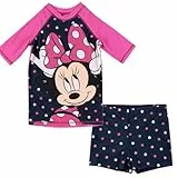 United Labels Disney Minnie Mouse Badeanzug zweiteilig UV Schutz 30 für Mädchen, Blau Pink, 98/104, Bademode Kinder mit Shirt und Badehose, Badebekleidung