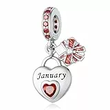 HappyStar 925 Sterling Silber Geburtsstein Charms Anhänger mit 5A Cubic Zirkonia Herzförmig Dangle Bead Charms für Damen kompatibel Pandora Armbänder Geschenk zum Geburtstag