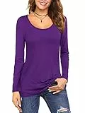 Florboom Longsleeve Damen Baumwolle Shirt Langarm Longshirt Einfarbige Tshirts Langes Oberteil Tops Lila XXL