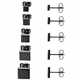JewelryWe Schmuck 5 Paare Ohrstecker Set, Edelstahl Quadrat Viereck poliert Ohrringe Ohr-Schmuck für Damen & Herren, Schwarz, Breite 4,5,6,7,8mm