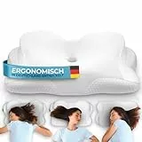 Glückstoff® Ergonomisches Kissen [Innovationspreis für Ergonomie nominiert] Kopfkissen aus Memory Foam | Ergonomisches Nackenkissen Nackenrolle Seitenschläferkissen Weiß