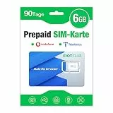 EIOTCLUB Prepaid SIM Karte ohne Vertrag, Kompatibel mit Vodafone & Telefónica Netz, 6GB for 90 Tage, nur Daten, für LTE Überwachungskamera & Wildkamera & GPS-Tracker
