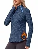 Soneven Damen Fleecepullover Hoodie Mit 1/4 Zip Stehkragen Pullover Sweatshirt Langarmshirt Oberteile Pulli für Herbst Winter,Blau,XL