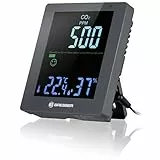 Bresser CO2 Luftqualitätsmonitor Smile, Luftqualität, Messgerät für die Raumluft mit Kohlendioxid Melder und Anzeige von Luftfeuchtigkeit und Temperatur, Lüftungsempfehlungen, grau