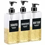 Segbeauty Seifenspender, 3 Stück 500 ml Shampoo Flaschen, Nachfüllbare Leere Pumpflasche mit Etiketten, für Küche Bad, Transparent