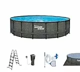 Summer Waves Frame Pool Komplettset | Rund 488x122 cm Rattanoptik Grau | Aufstellpool Set | Gartenpool & Schwimmbecken inkl. Filterpumpe, Einstiegsleiter, Abdeckplane, Bodenvlies & Reinigungsset