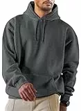JMIERR Herren Hoodie mit Taschen Freizeit Baumwolle Sweatshirts Langarm Kordelzug Kapuzenpullovers Carbon Grau XL