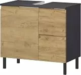 Germania Waschbeckenunterschrank 8244-564 GW-Salinas, in Graphit/Eiche,mit Siphonaussparung, 60 x 56 x 34 cm (BxHxT)