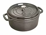 STAUB Gusseisen Bräter/Cocotte, Rund 24 cm, 3,8 L, Aromaregen Funktion für optimale Befeuchtung, Für alle Herdarten inkl. Induktion & Backofen, Graphitgrau