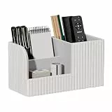 HIKENRI PU Leder Stifte Organizer,Stiftehalter Schreibtisch Organizer Mit 3 Taschen,Schreibtisch Zubehör Aesthetic,Desk Organizer,Büro Organizer,Haushalt,Tisch Organizer,Pen Holder(Weiß)